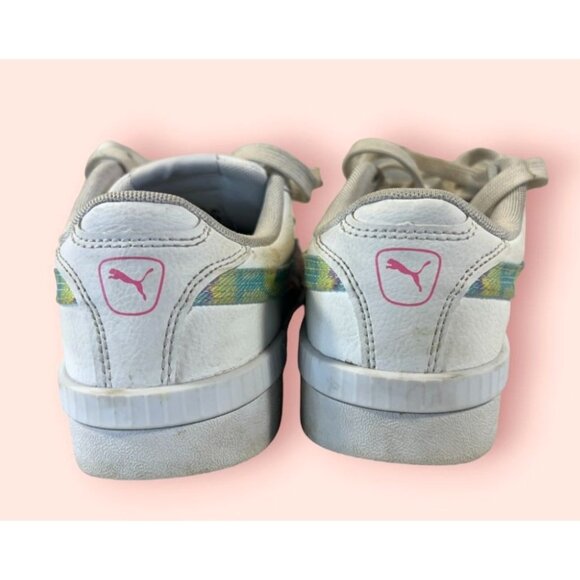 Puma Girls White Sneakers W/ Rainbow Stripe Design Size 4.5 US - Picture 2 of 8